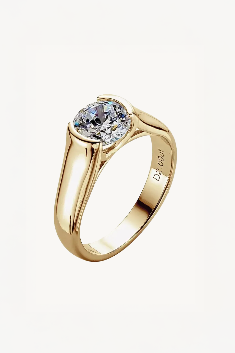 Wide Band 2 ct Moissanite Solitaire Ring
