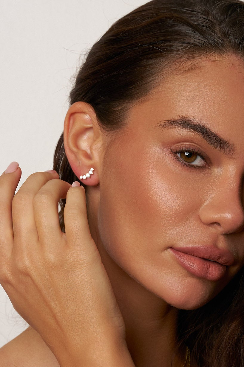 Crescent Curve Moissanite Stud Earrings