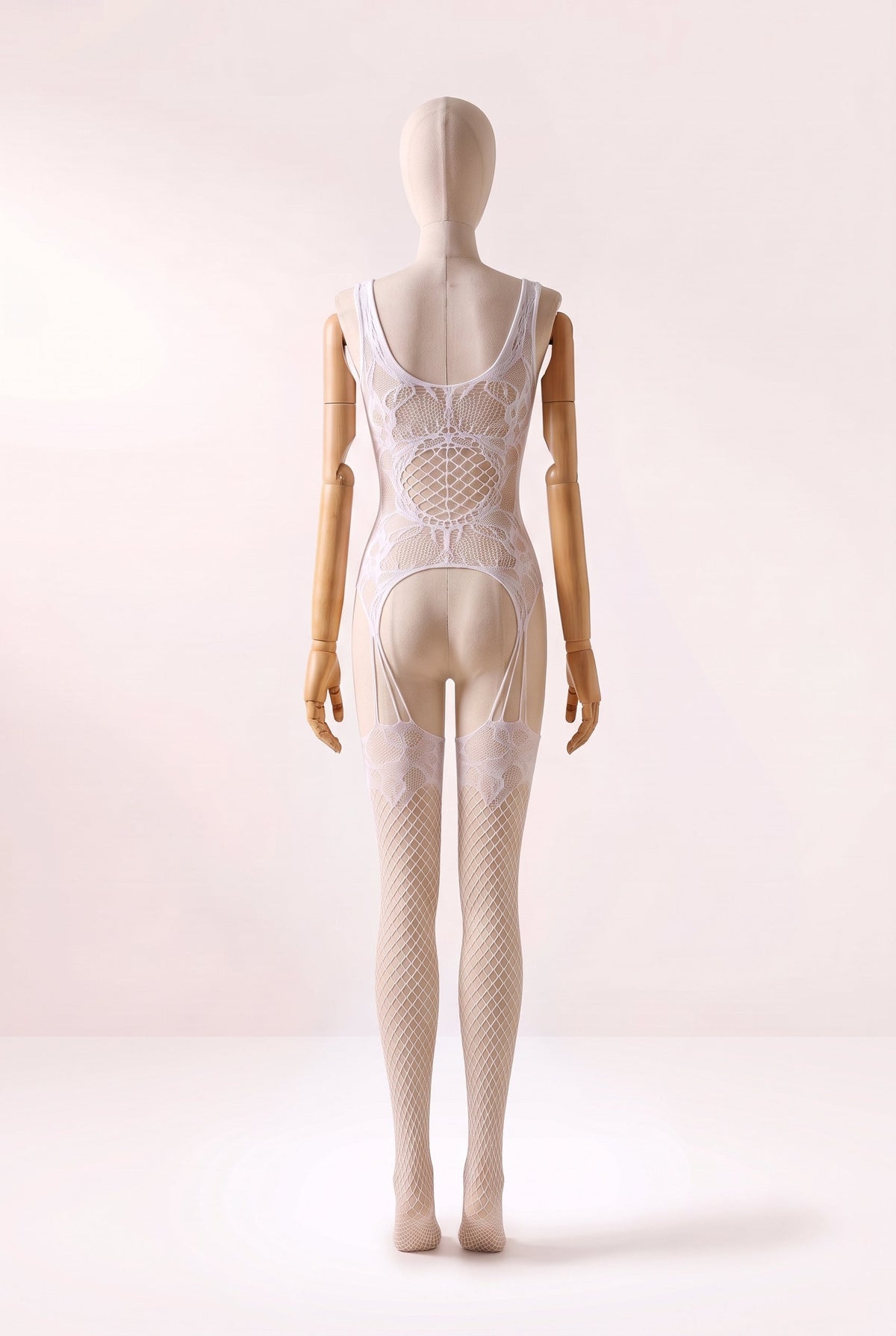 Ninon White Lace-Accent Bodystocking