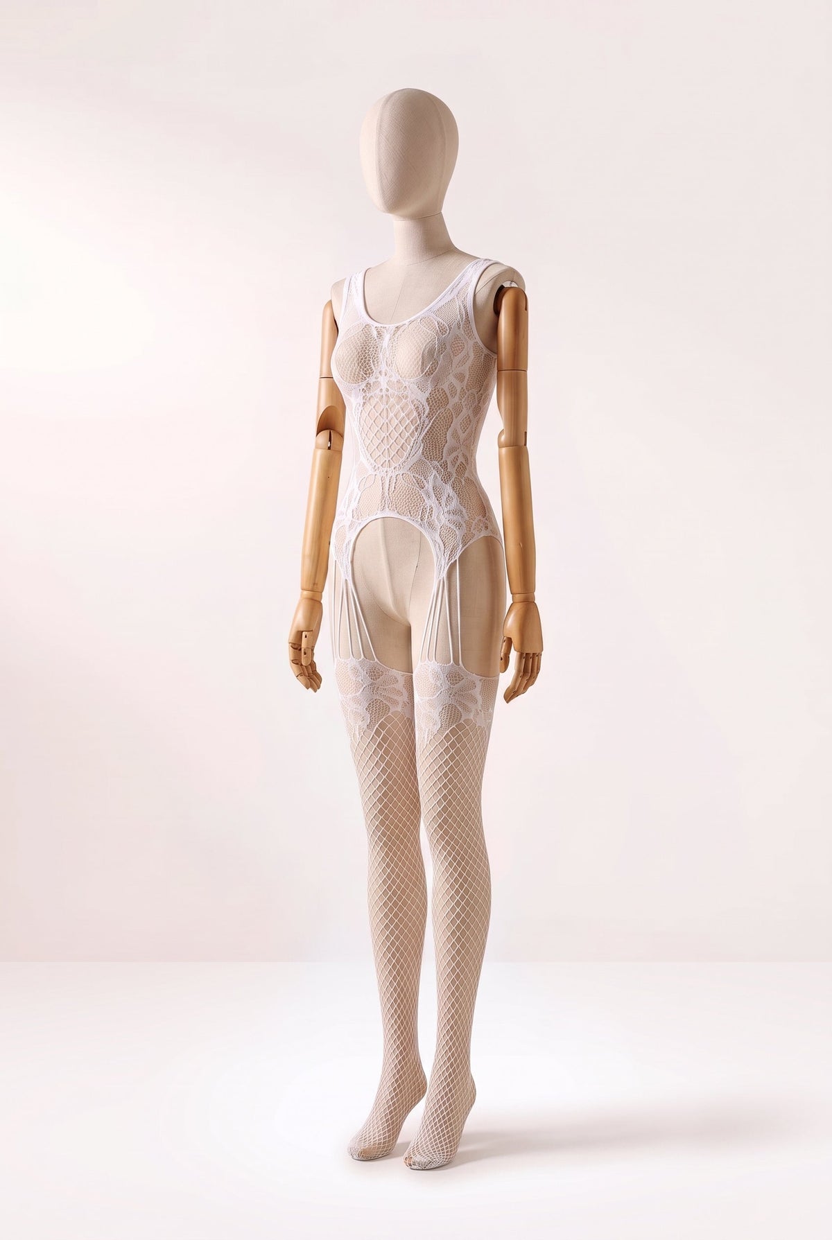 Ninon White Lace-Accent Bodystocking