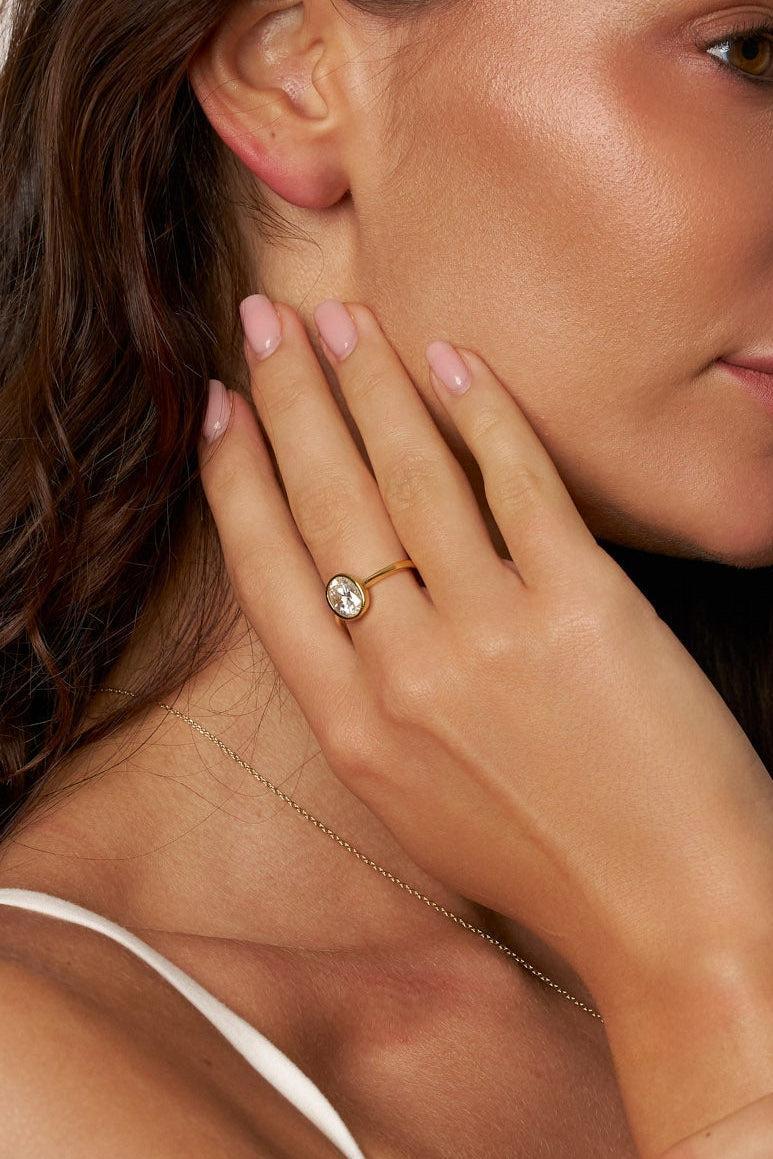 Oval Zircon Solitaire Promise Ring