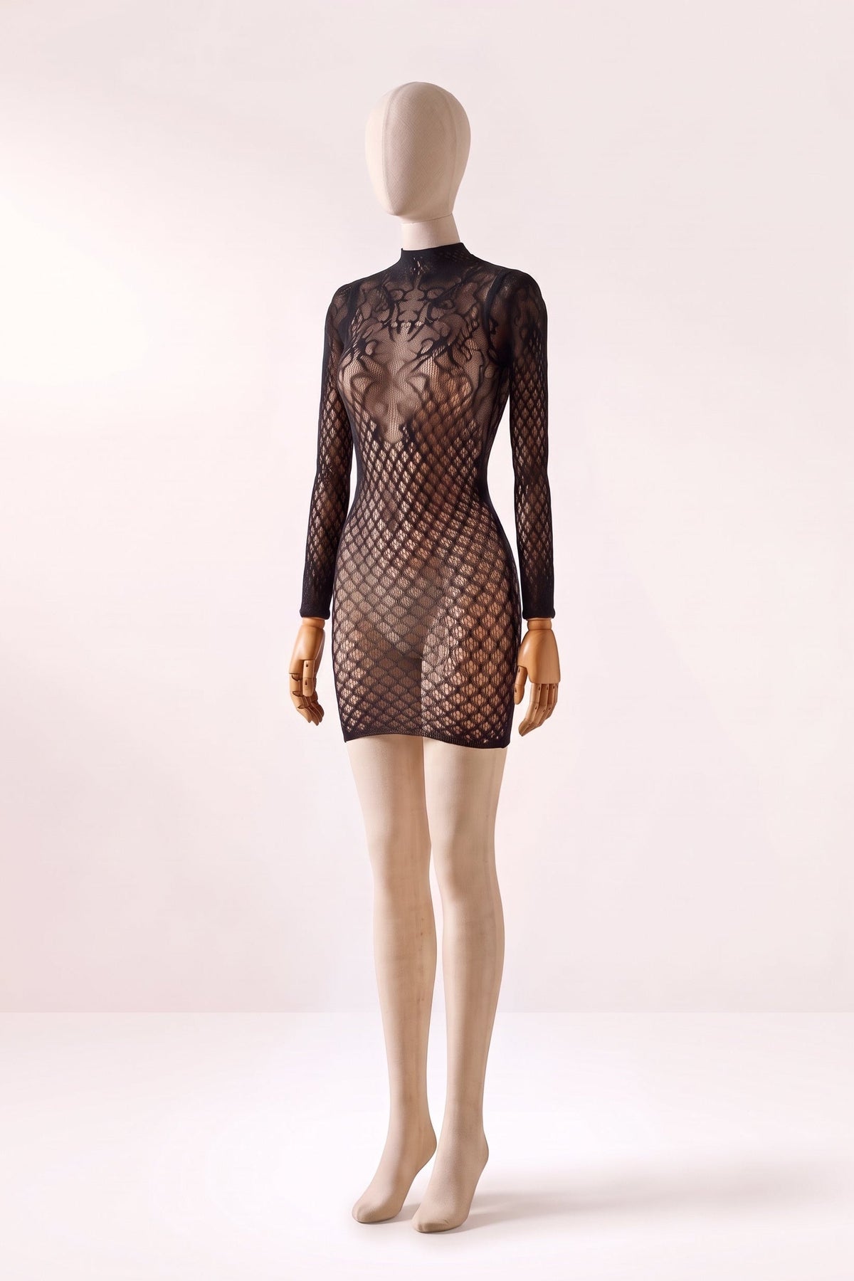 Marlowe Diamond Fishnet Long-Sleeve Mini Dress