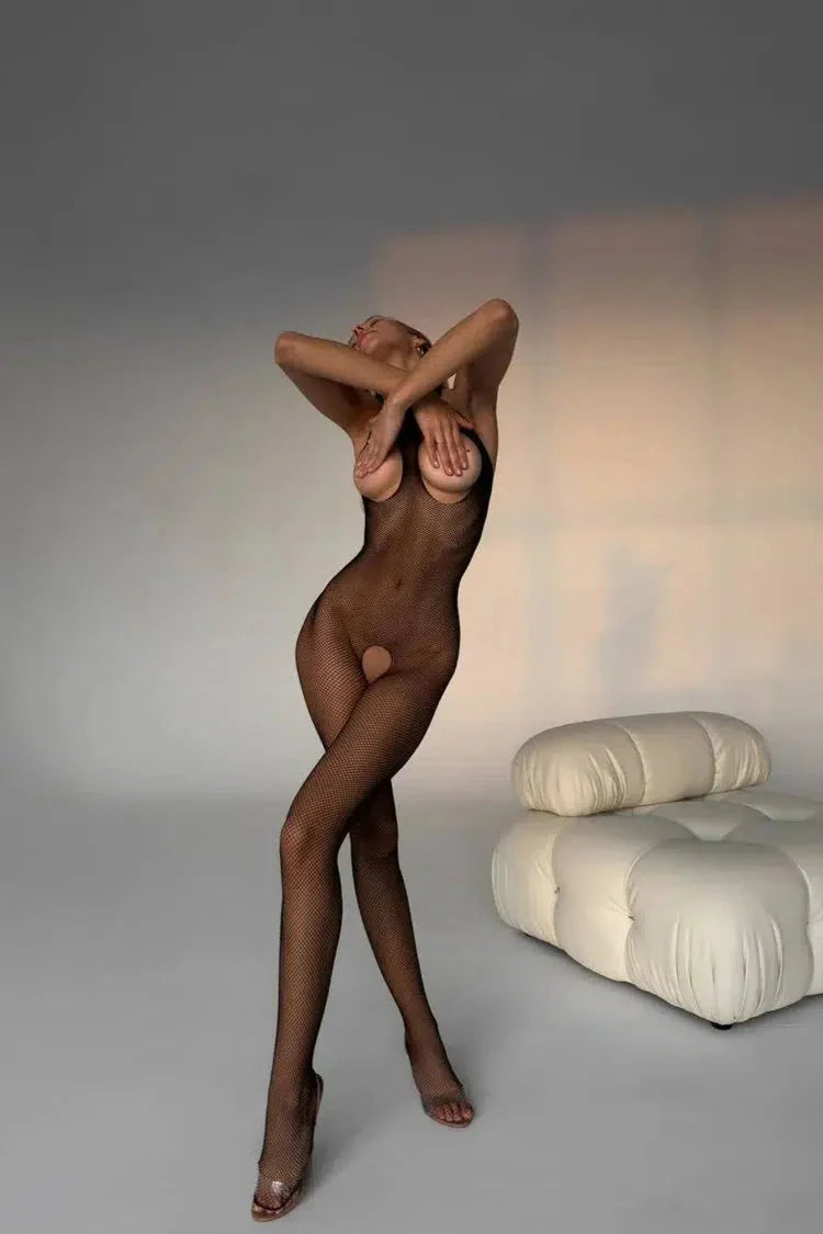 Nadine Lace Choker Fishnet Bodystocking