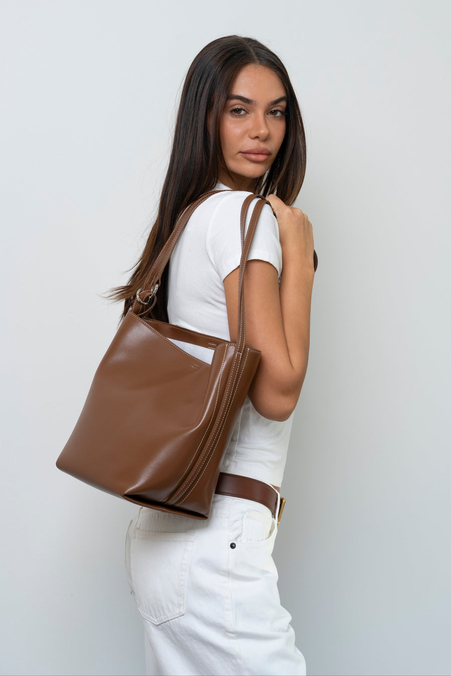 Zita Sculpted Leather Shoulder Bucket