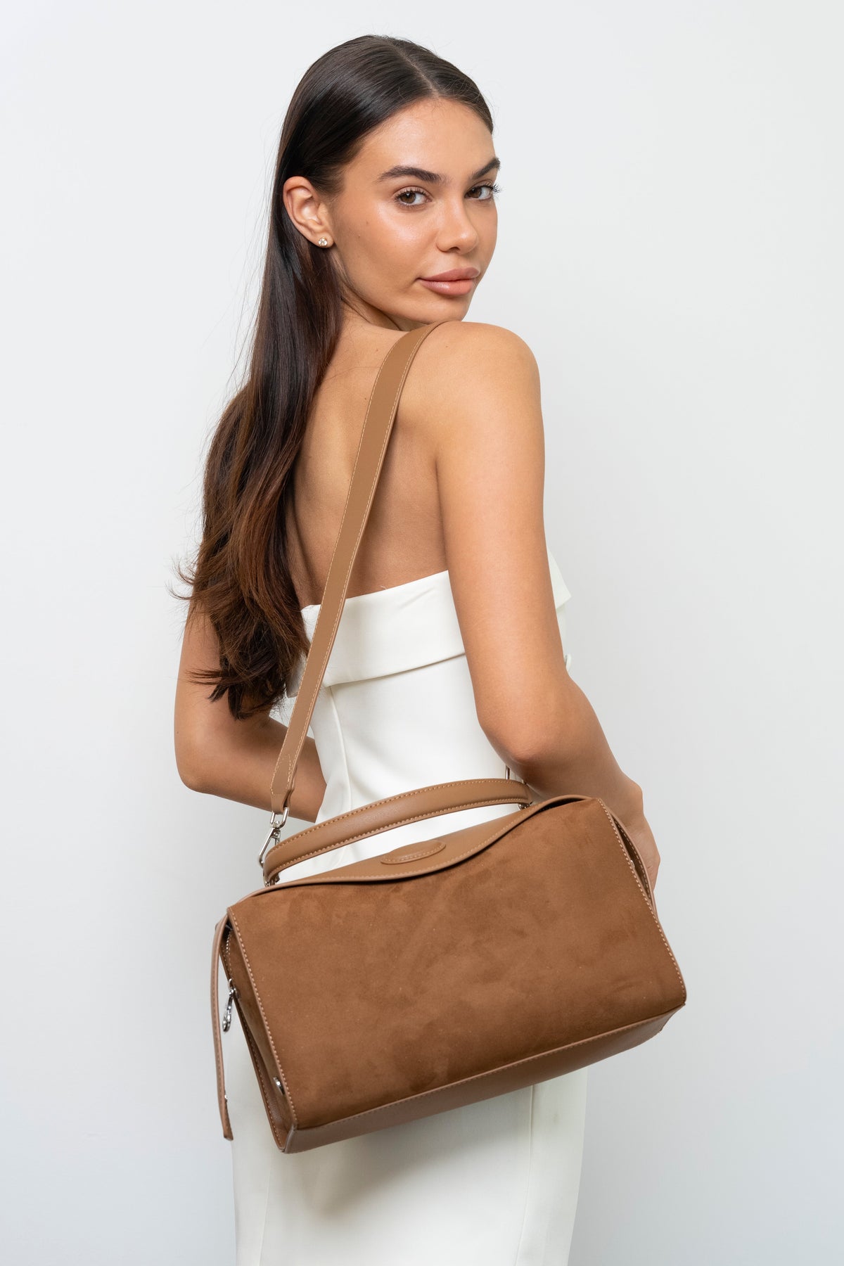 Yolanda Suede Fold-Over Top-Handle Bag