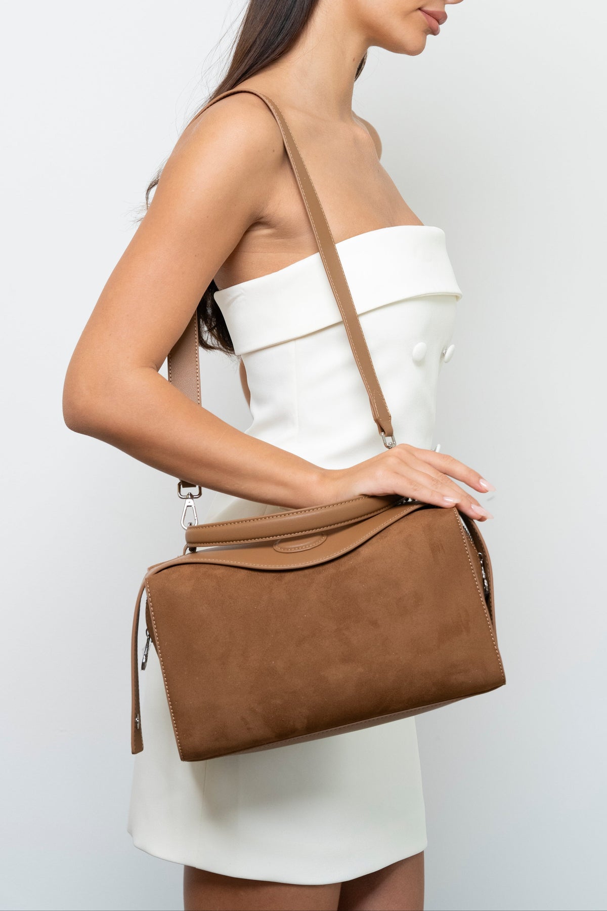 Yolanda Suede Fold-Over Top-Handle Bag