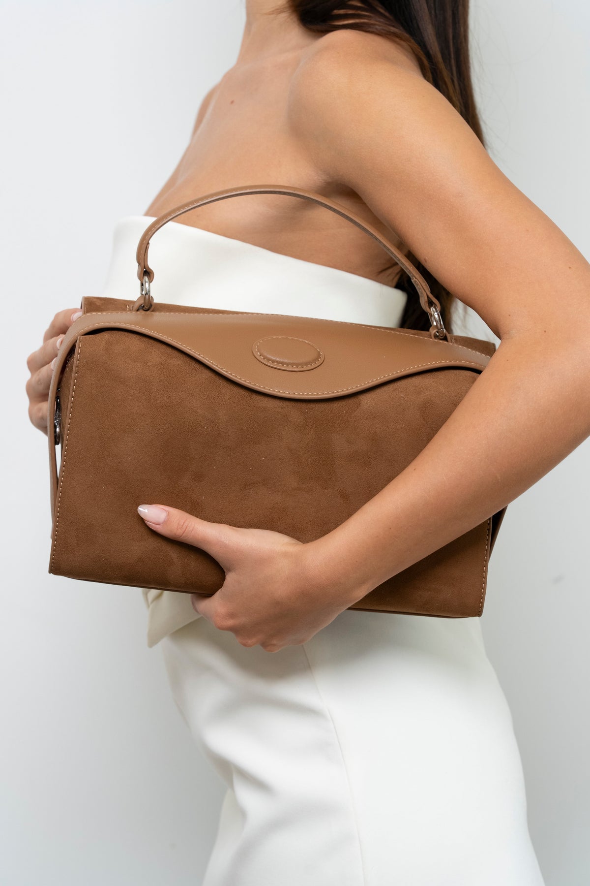 Yolanda Suede Fold-Over Top-Handle Bag