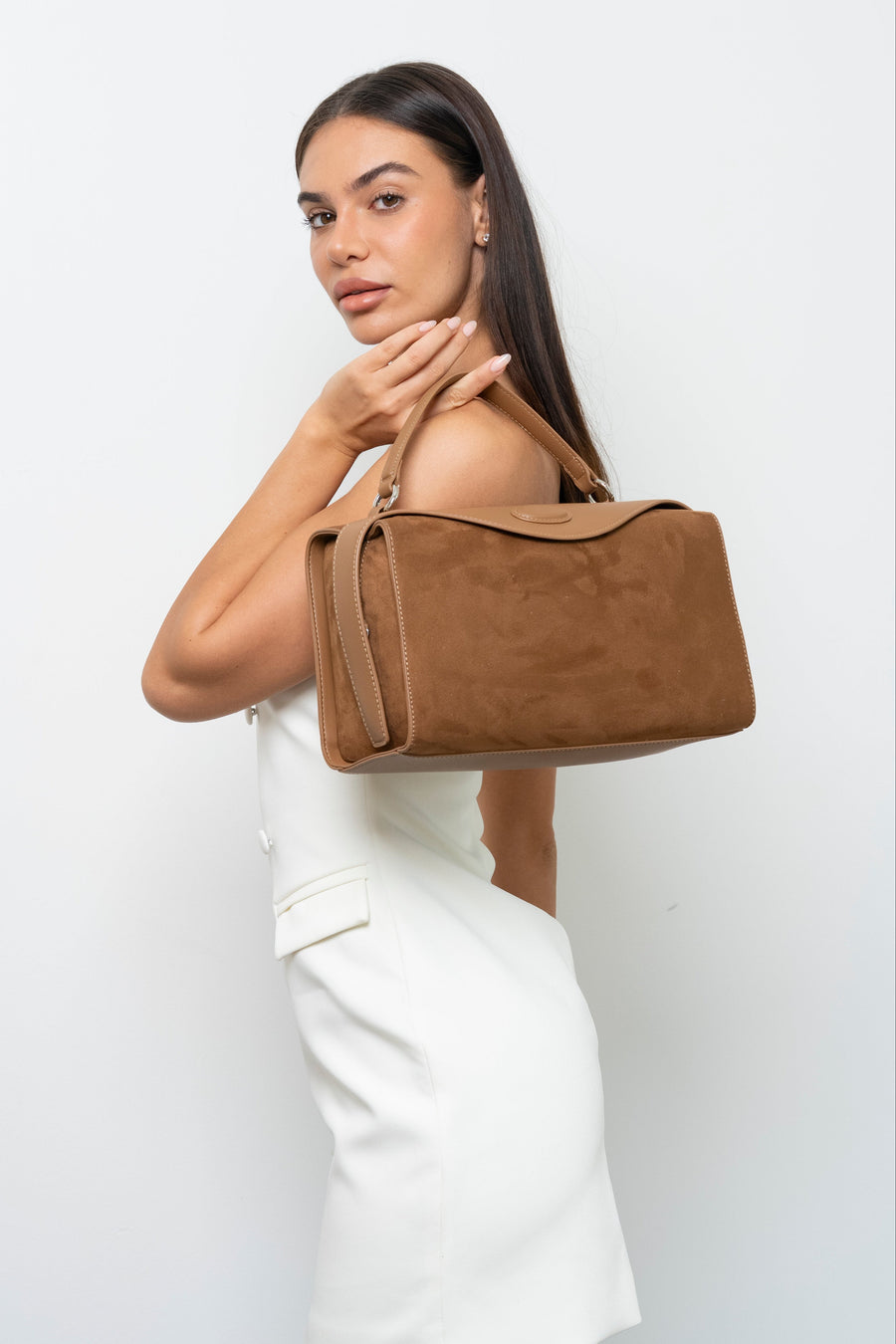 Yolanda Suede Fold-Over Top-Handle Bag