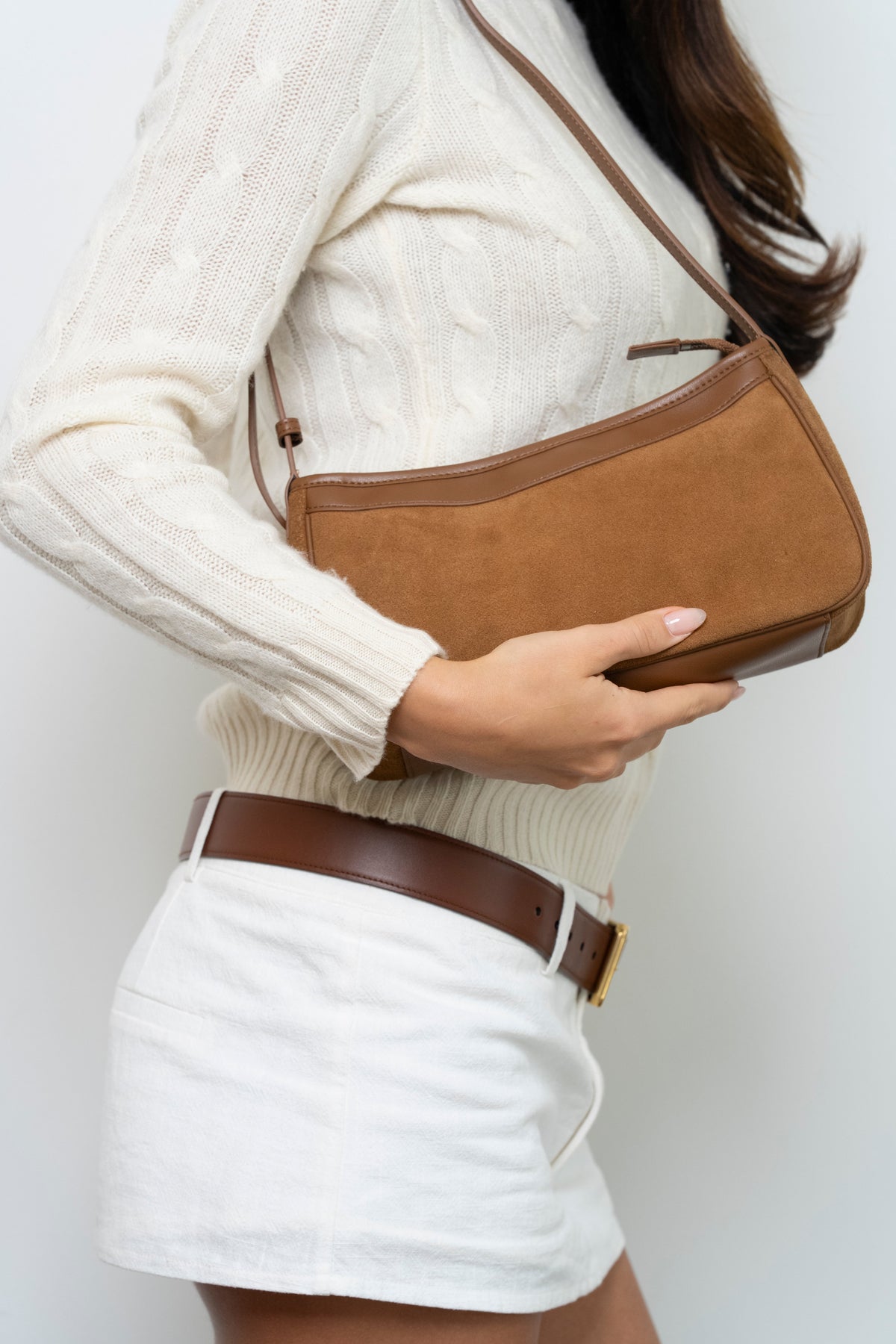 Savoy Curved Suede Shoulder Bag
