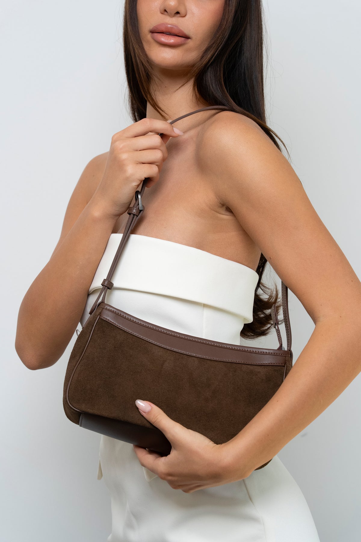 Savoy Curved Suede Shoulder Bag