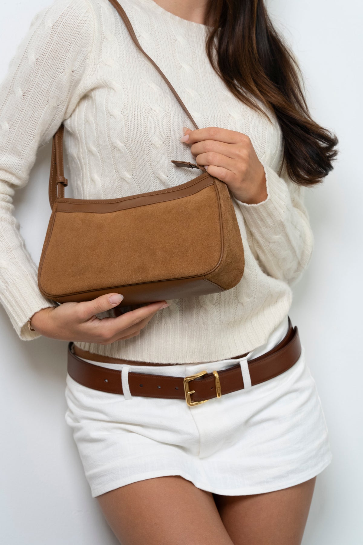 Savoy Curved Suede Shoulder Bag